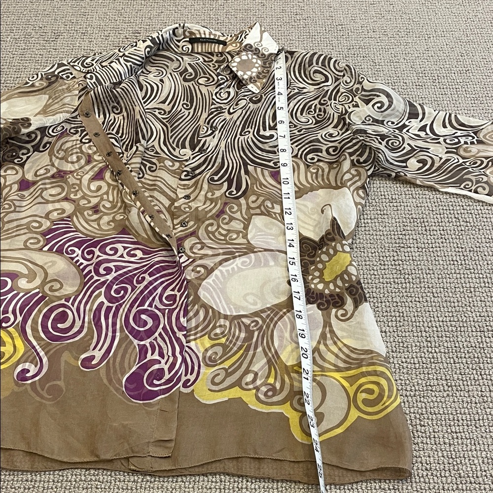 Elie Tahari Brown and Cream Swirl Pattern Blouse - Picture 9 of 10